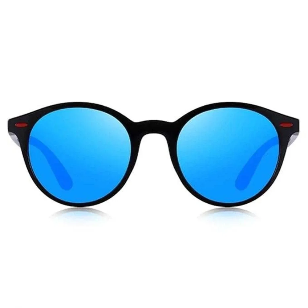 Round Sunglasses Men Polarized Driving Fishing UV Protection‎ Black Blue Lentes